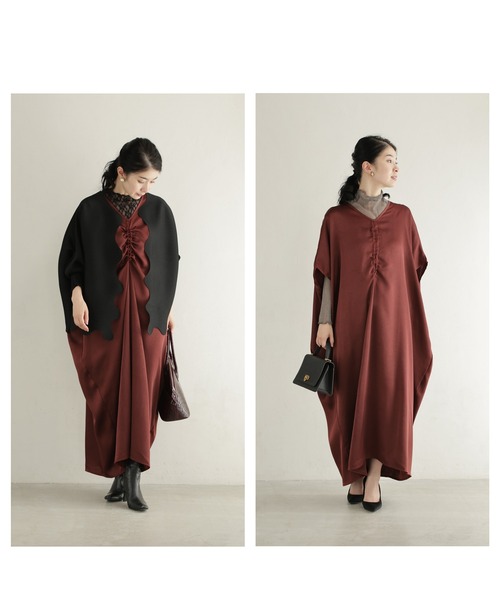 cawaii ワンピース 絞って雰囲気を変えられるフロントシャーリングの艶