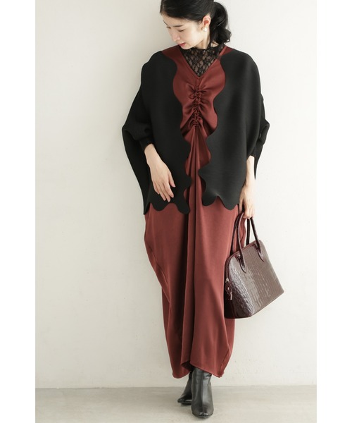 cawaii ワンピース 絞って雰囲気を変えられるフロントシャーリングの艶