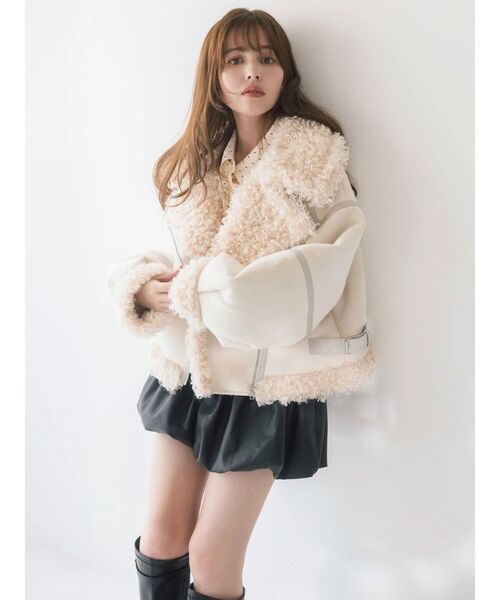 【美品】45R ムートン切替デザイン ダウンベスト アイボリー サイズ1 45R ムートン切替デザイン ダウンベスト アイボリー サイズ1