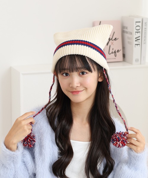 CA4LA 猫モチーフ ニット帽 キャット キャップ　ファー パール JURASSIC WORLD｜CA4LA KNIT CAP(ONESIZE BROWN): ニットキャップ帽子