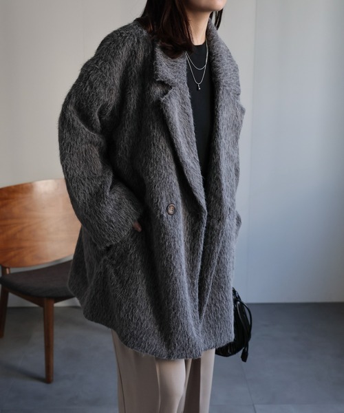 vintage フェザーコート ap retro コート アウター フェザーシャギーミドル丈コート レディース