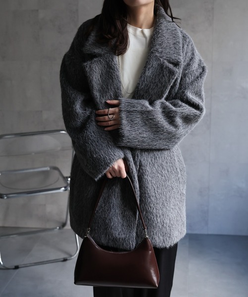 ap retro コート アウター フェザーシャギーミドル丈コート レディース