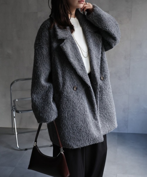 ap retro コート アウター フェザーシャギーミドル丈コート レディース