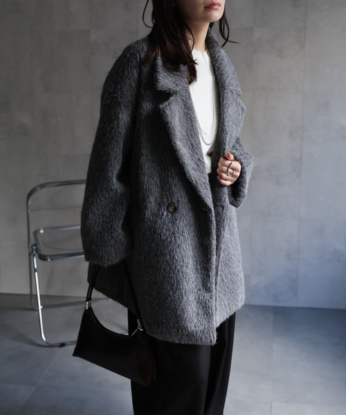 ap retro コート アウター フェザーシャギーミドル丈コート レディース