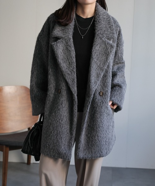ap retro コート アウター フェザーシャギーミドル丈コート レディース