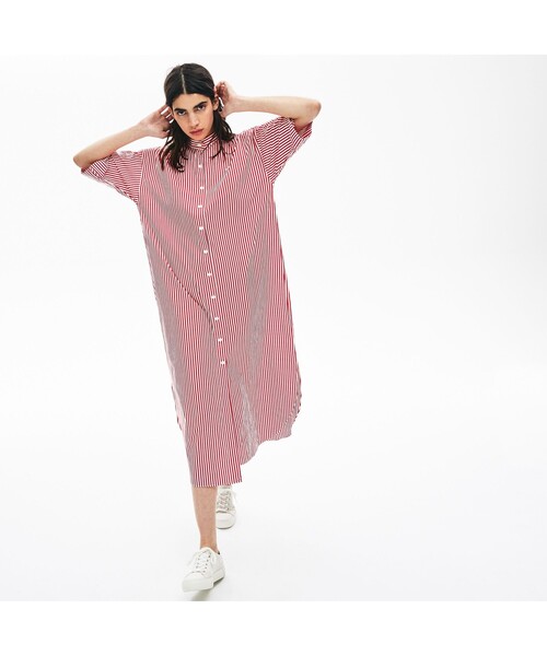 「LACOSTE L!VE」 半袖ワンピース 36 レッド レディース_画像2