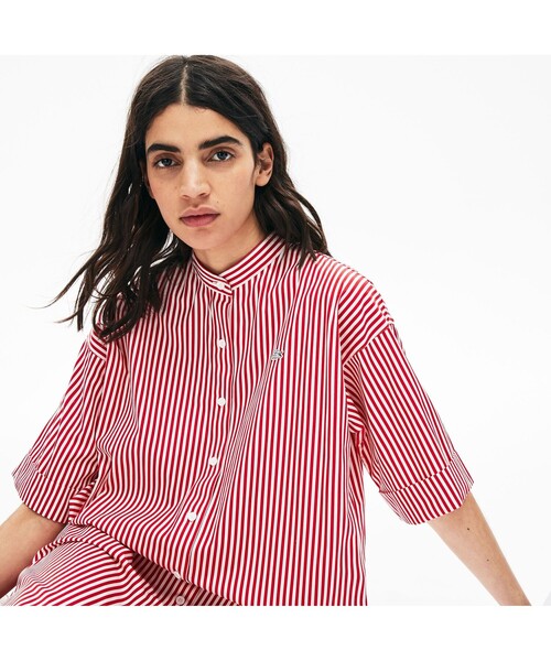 「LACOSTE L!VE」 半袖ワンピース 36 レッド レディース_画像4