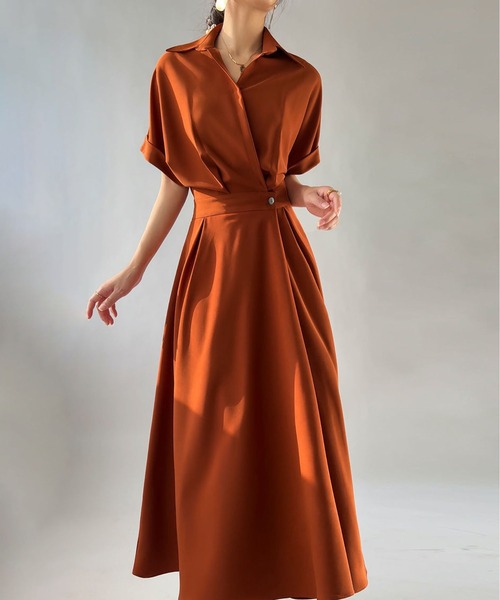 「MAISON DE THERESE」 半袖ワンピース M カーキ レディース_画像6