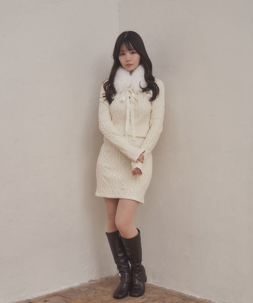 M DOLLY セットアップ fur tippet aurora knit set up/ファーティ