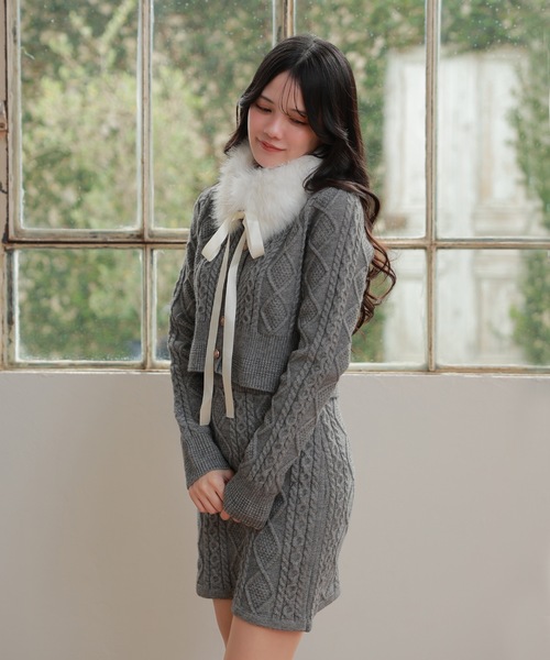 M DOLLY セットアップ fur tippet aurora knit set up/ファーティ