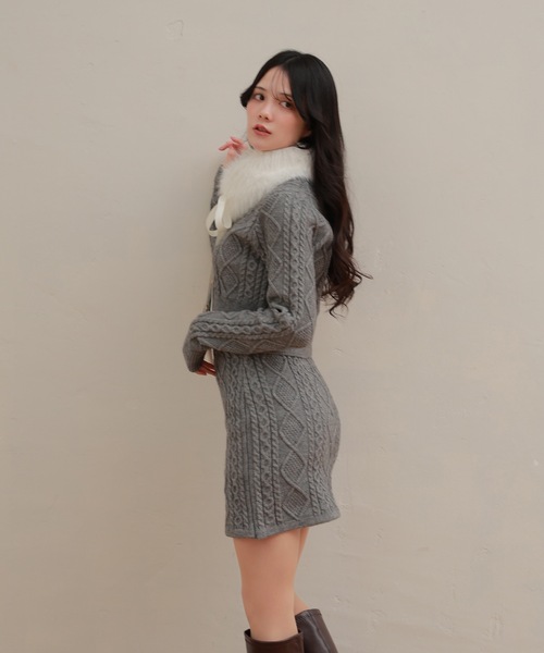 M DOLLY セットアップ fur tippet aurora knit set up/ファーティ