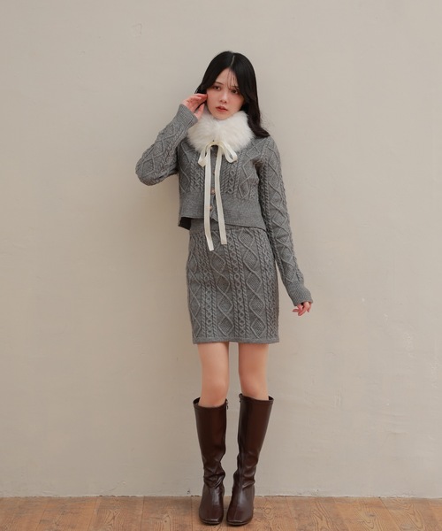 M DOLLY セットアップ fur tippet aurora knit set up/ファーティ