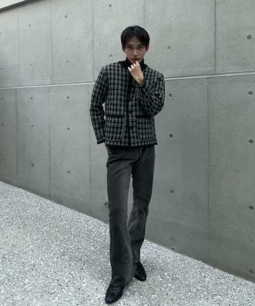 【テーラーメイド】ブルゾン　ジャケット　ニット　Oサイズ　黒xグレー　メンズ テーラーメイド】ブルゾン ジャケット ニット Oサイズ 黒xグレー