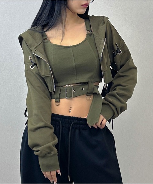 極美品　ADEAM リボンレース ジップニットフーディー ダブルジップ FOLLOWIN（フォロウィン） セットアップ 「SET UP」2wayレースリボン