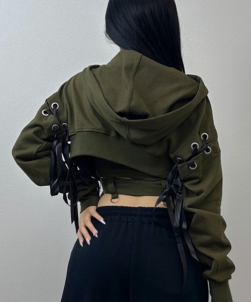 極美品　ADEAM リボンレース ジップニットフーディー ダブルジップ FOLLOWIN（フォロウィン） セットアップ 「SET UP」2wayレースリボン