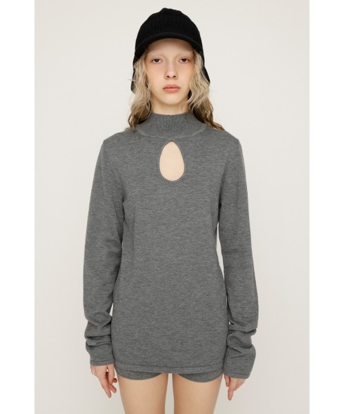 美品 ドゥロワー ウール カットオフ ハイネック サイドジップチュニック グレー SLY（スライ） ニット セーター H/N KNIT TUNIC ハイネックニット