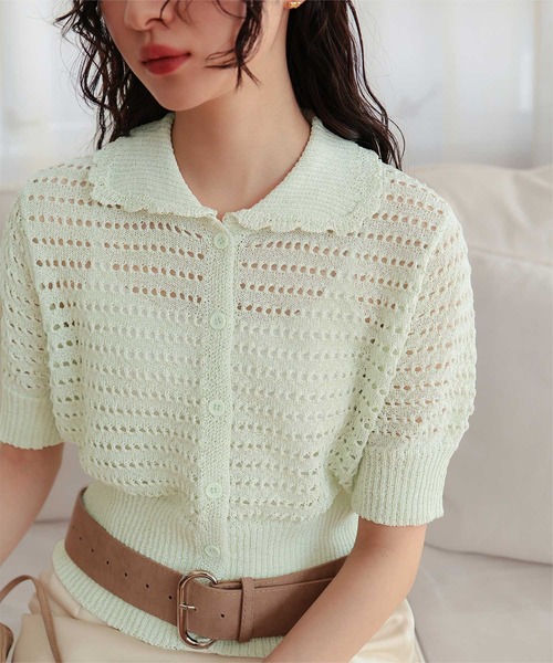 miette（ミエット） カーディガン 半袖 透かし編み半袖ニット