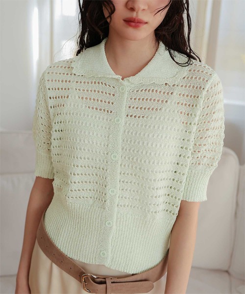 新品未使用【Max Mara】半袖透かし編みニットカーディガン miette（ミエット） カーディガン 半袖 透かし編み半袖ニット