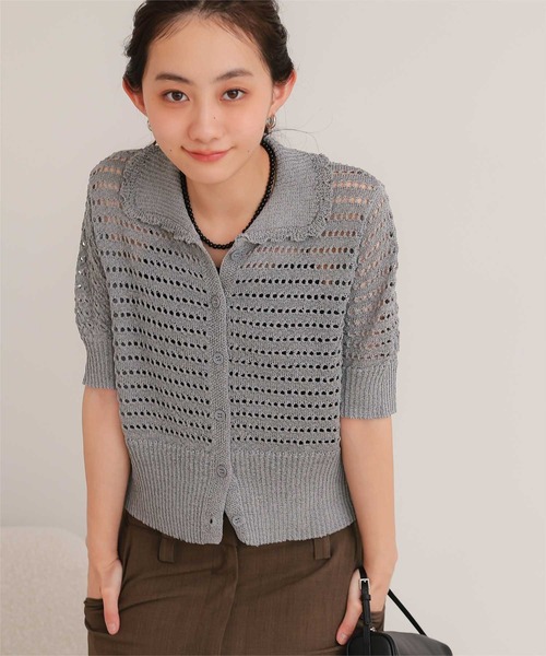 miette（ミエット） カーディガン 半袖 透かし編み半袖ニット