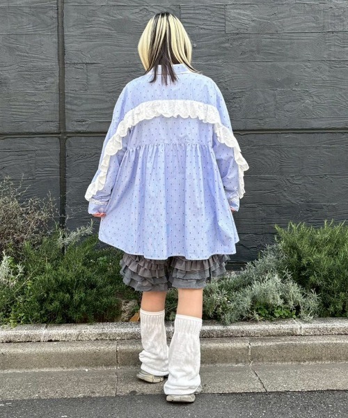 candystripper BACK FRILL STRIPE シャツワンピース Candy Stripper（キャンディーストリッパー） シャツワンピース TINY