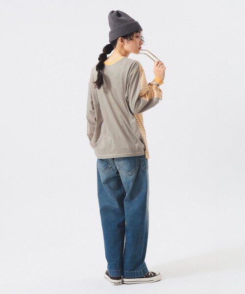 BEAMS BOY ビームスボーイ Tシャツ カットソー トップス ロング丈 長袖 ボートネック スーパービッグ ボーダー コットン 綿 22春夏 ホワイト ブルー オーバーサイズ カジュアル ブランド 女性 着回し【レディース】【中古】【美品】 BEAMS BOY（ビームス ボーイ） tシャツ ナバルボーダー ビッグ ボート