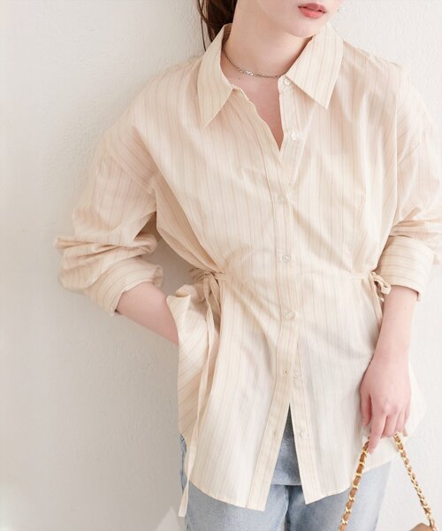 PEACE NOW サイドリボン ストライプブラウス Mサイズ natural couture ブラウス シャツ サイドリボンストライプシャツ
