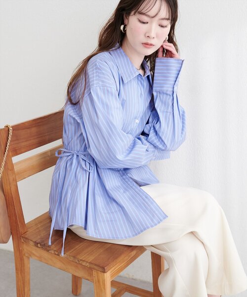 PEACE NOW サイドリボン ストライプブラウス Mサイズ natural couture ブラウス シャツ サイドリボンストライプシャツ