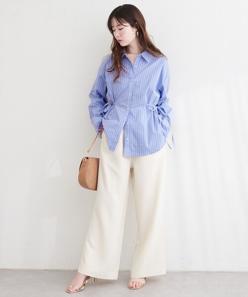 natural couture ブラウス シャツ サイドリボンストライプシャツ