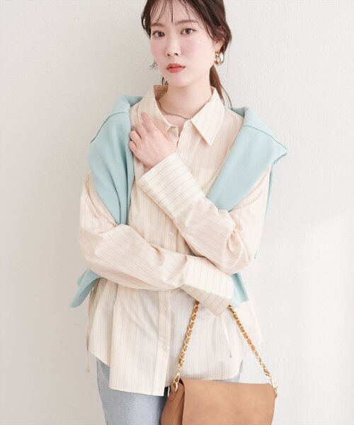 PEACE NOW サイドリボン ストライプブラウス Mサイズ natural couture ブラウス シャツ サイドリボンストライプシャツ