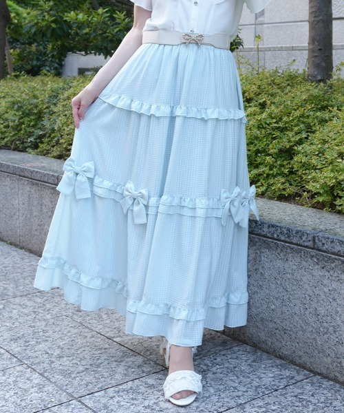 axes femme POETIQUE スカート シアーギンガムティアードSK