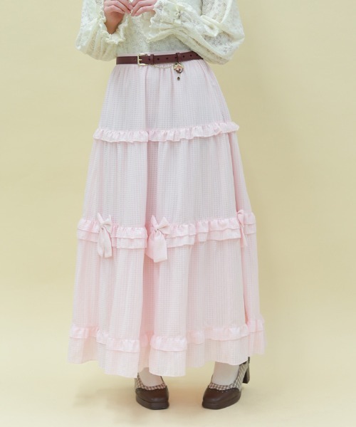 axes femme POETIQUE スカート シアーギンガムティアードSK