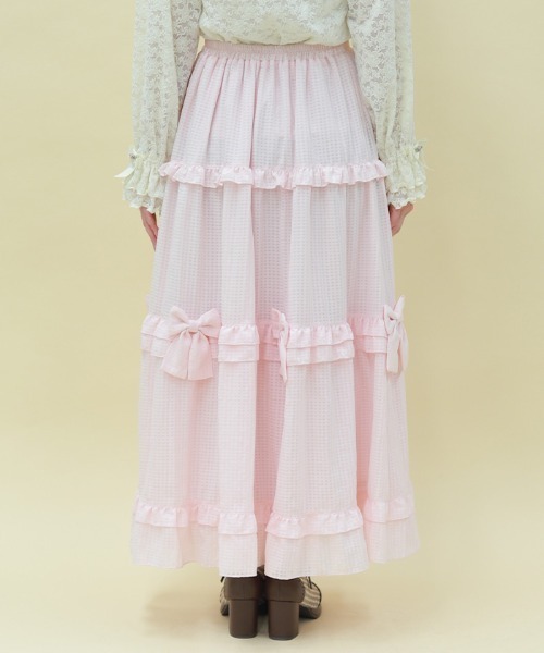 axes femme POETIQUE スカート シアーギンガムティアードSK