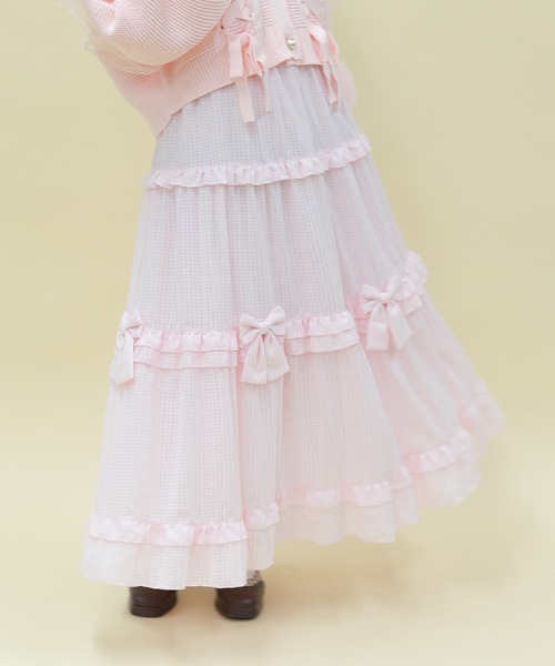 axes femme POETIQUE スカート シアーギンガムティアードSK