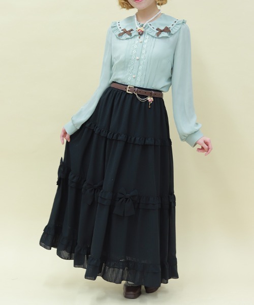 axes femme POETIQUE スカート シアーギンガムティアードSK