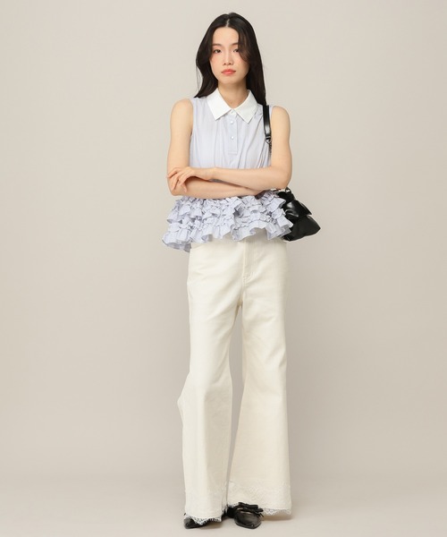 ジーンズ デニム デニムパンツ 「身長別デニム」レースフレアデニムパンツ　654882 レディースの画像