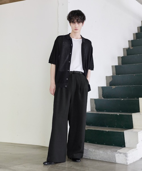 Brioni ツータックワイドスラックス ダークグレー系 絣 ASTRONOMY ワイドパンツ スラックス 綿麻タッチ2タックワイド