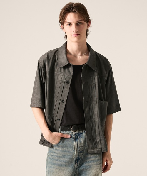 CLEL ダブルテックフェード トラッカーデザインシャツ(ブラウン) CLEL（クレイル） シャツ 半袖 「CLEL」Trucker Design Summer Fade