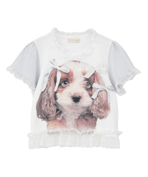 Candy Stripper 犬プリント 長袖カットソー ミントグリーン2 Candy Stripper（キャンディーストリッパー） tシャツ DOG PRINT FRILL