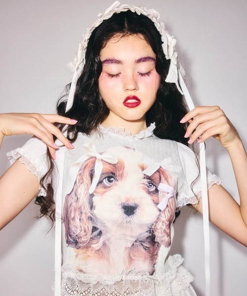 Candy Stripper（キャンディーストリッパー） tシャツ DOG PRINT FRILL