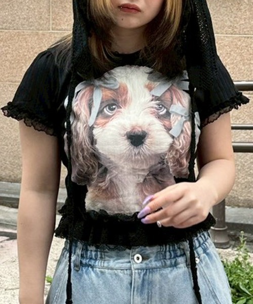 Candy Stripper（キャンディーストリッパー） tシャツ DOG PRINT FRILL