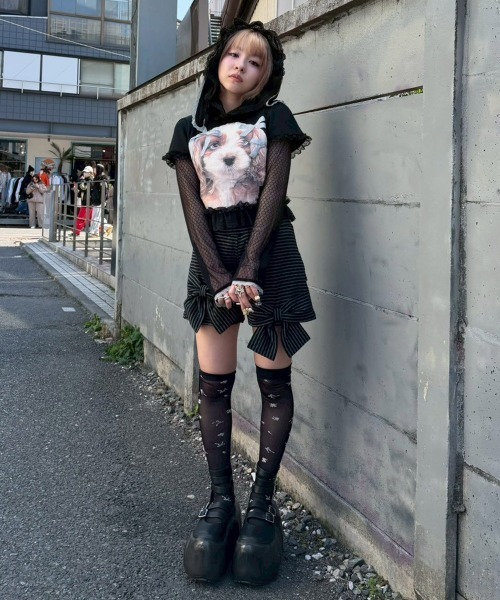 Candy Stripper（キャンディーストリッパー） tシャツ DOG PRINT FRILL