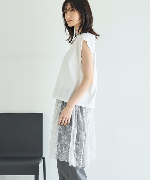 コムデギャルソン チュールレイヤードTシャツ 半袖カットソー ホワイト S meilmada tシャツ 半袖 2点SET チュールレイヤードTシャツ レディース