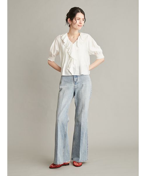 ワイドパンツ ジーンズ デニム デニムパンツ 「MILA PANTS」フレアデニムパンツ レディースの画像