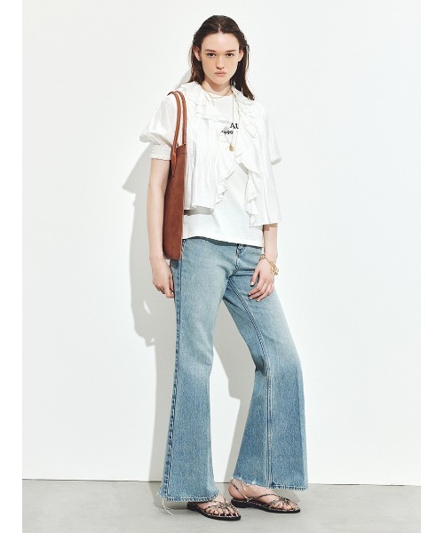 ワイドパンツ ジーンズ デニム デニムパンツ 「MILA PANTS」フレアデニムパンツ レディースの画像