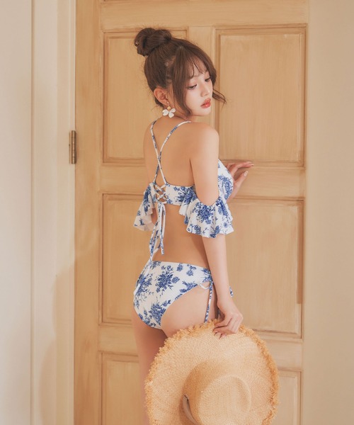 【完売品】フリルオフショル 花柄 ビキニ sugar nine sugar nine 水着 オフショル花柄リゾートビキニ 2点セット「ビキニ