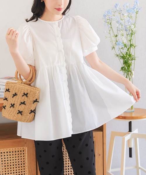 「KOBE LETTUCE」 半袖ブラウス M グレイッシュベージュ レディース_画像3