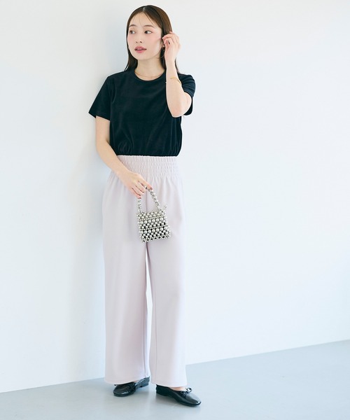coca（コカ） パンツ エンボス加工ウエストシャーリングワイドパンツ