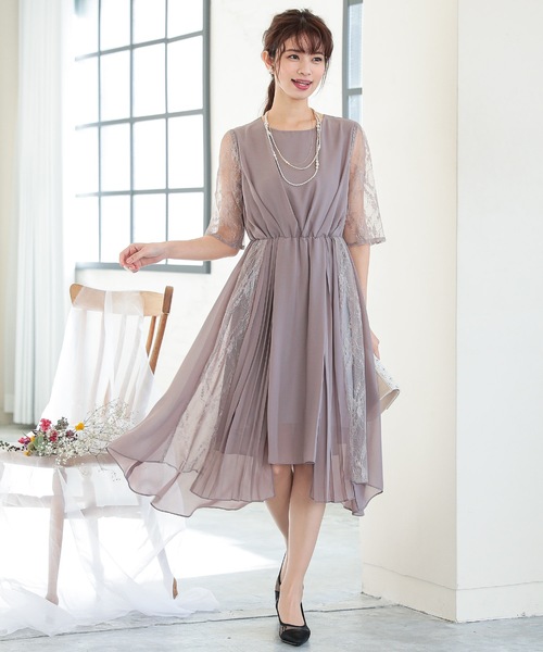 IENA イエナ　レース ノースリーブワンピース およばれドレス　パーティドレス niana ドレス レースプリーツイレヘムワンピースパーティー