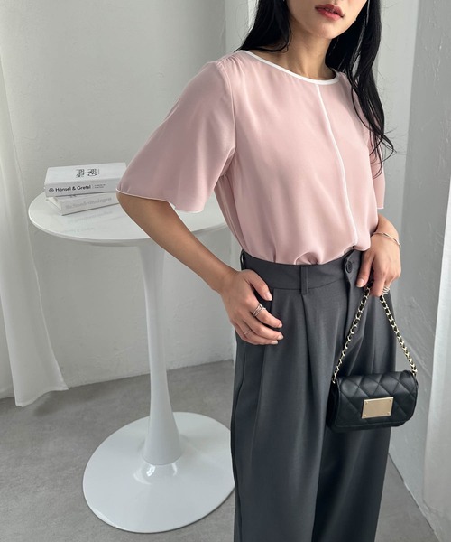 RANAN（ラナン） ブラウス シャツ 「インナーキャミ付」バイカラー半袖