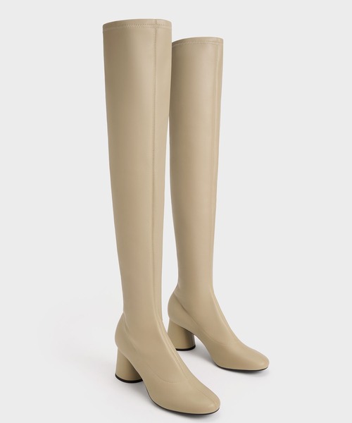 極美品！CINZIA チェーン装飾 ブロックヒールブーツ 22.5〜23.5 CHARLES ＆ KEITH ブーツ ブロックヒール サイハイブーツ